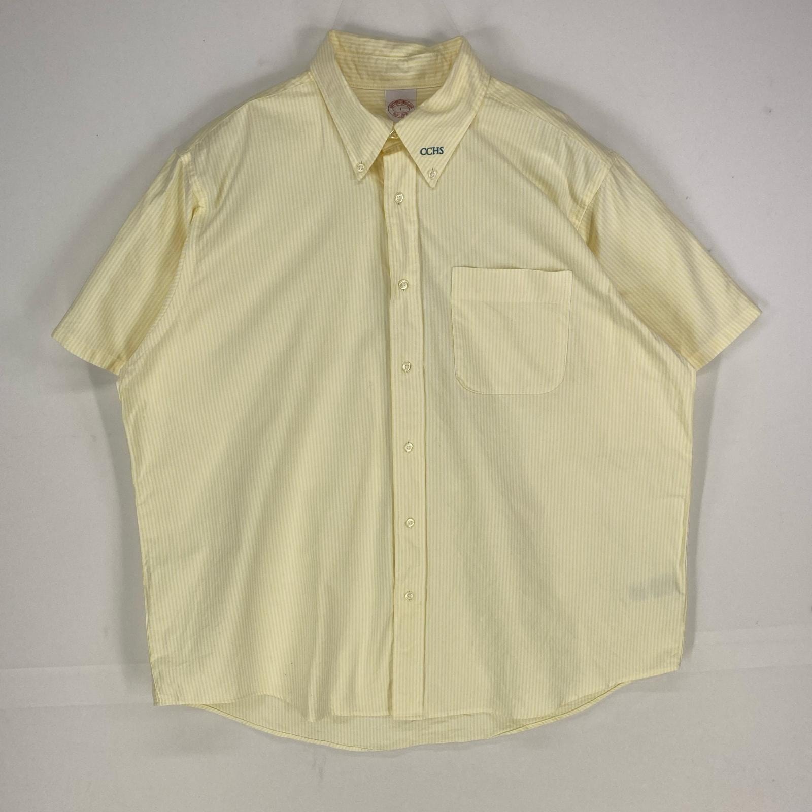 古着 ブルックスブラザーズ Brooks Brothers 半袖シャツ 胸ポケット 1818 ショートスリーブ L  イエロー系 ストライプ メンズ
