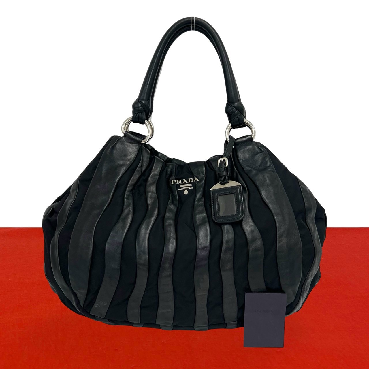 PRADA プラダ ロゴ 金具 レザー ナイロン ハンドバッグ ブラック
 20222