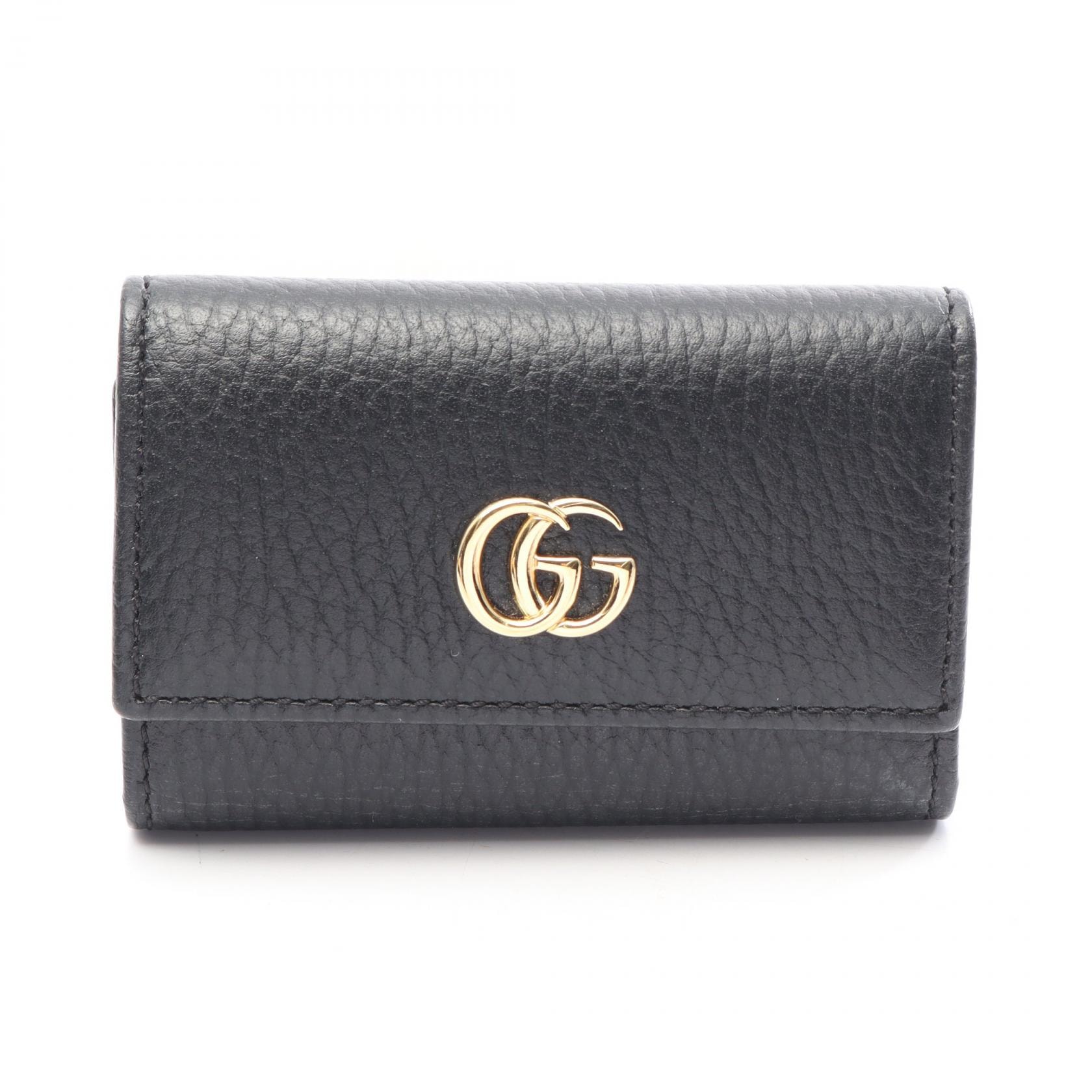 グッチ GUCCI GGマーモント プチマーモント 6連 キーケース アクセサリー レザー レディース ブラック系 456118 【中古】