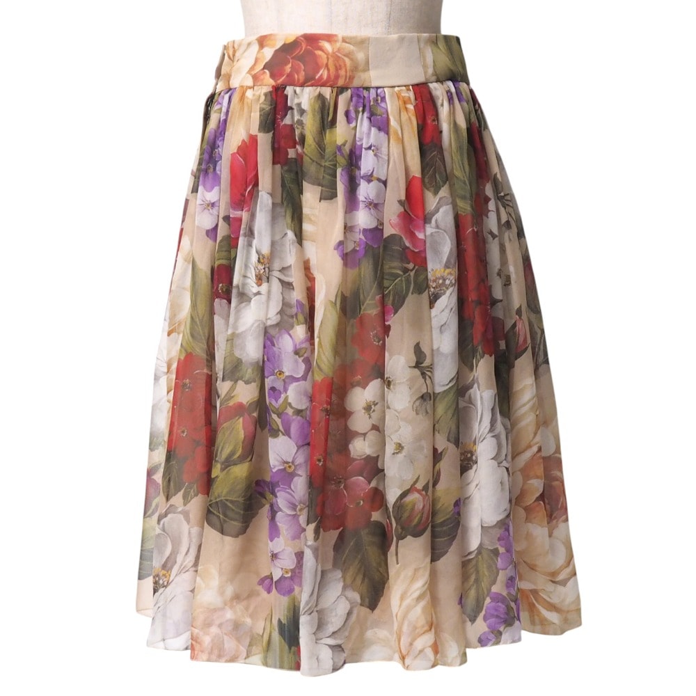 ■未使用品■DOLCE&GABBANA ドルチェアンドガッバーナ スカート サイズ36 花 総柄 プリーツ ギャザー フレア ミディ 20250912/RA6032