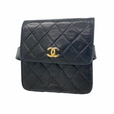 ★最終価格★SALE【6ie6960】シャネル ウエストバッグ マトラッセ ラムスキン ブラック ゴールド金具【中古】レディース