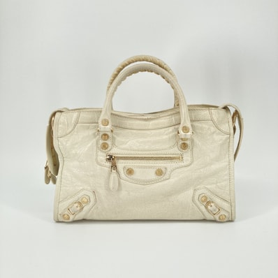 BALENCIAGA(バレンシアガ) ザ シティ ゴールド金具 レザー 115748 ハンドバッグ オフホワイト×ゴールド