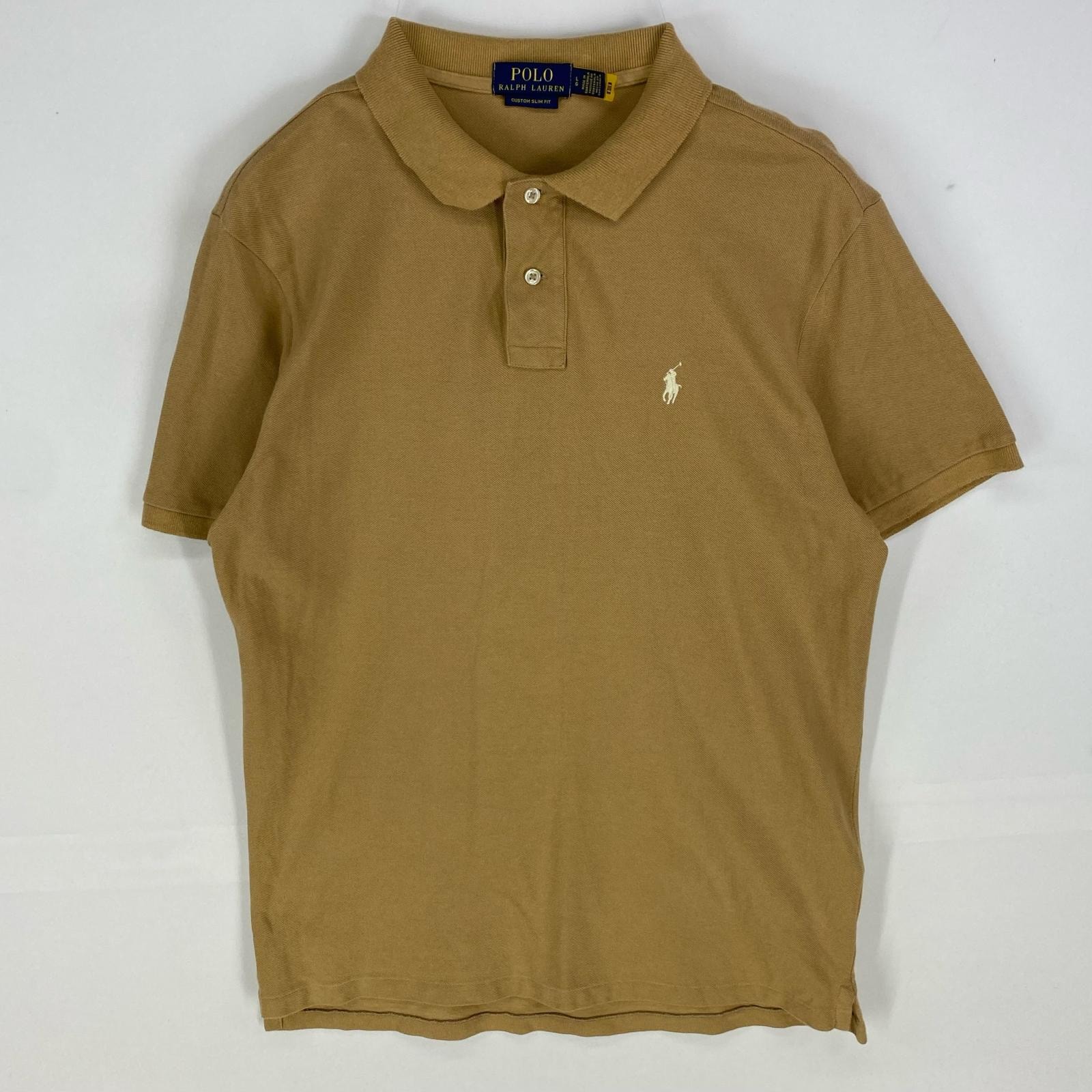 古着 ポロ・ラルフローレン POLO RALPH LAUREN 鹿の子 半袖シャツ ワンポイント ロゴ刺繍 ポロシャツ L ベージュ系 メンズ