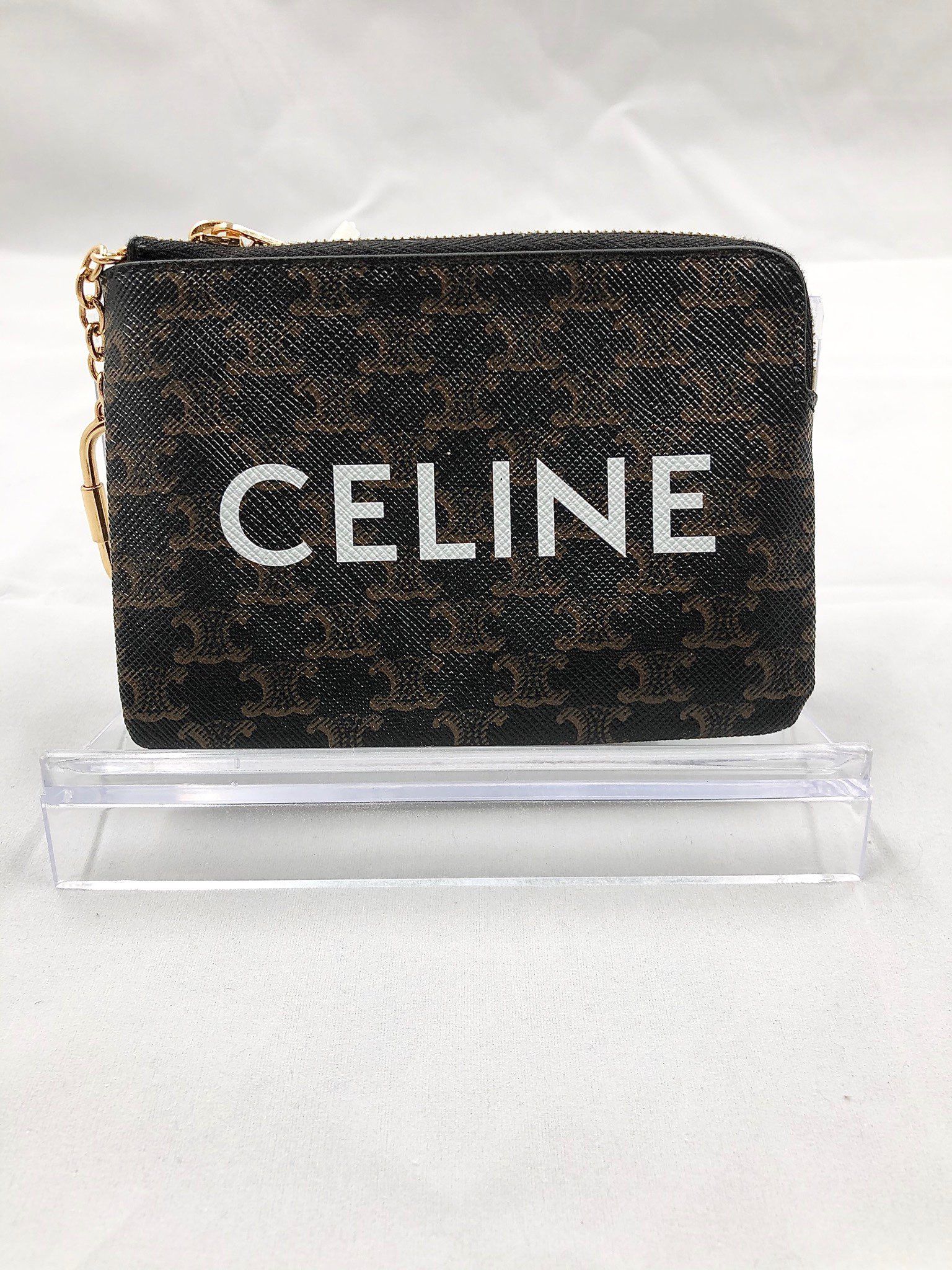 CELINE Coin and Card Pouch In Triomphe Canvas "Black"