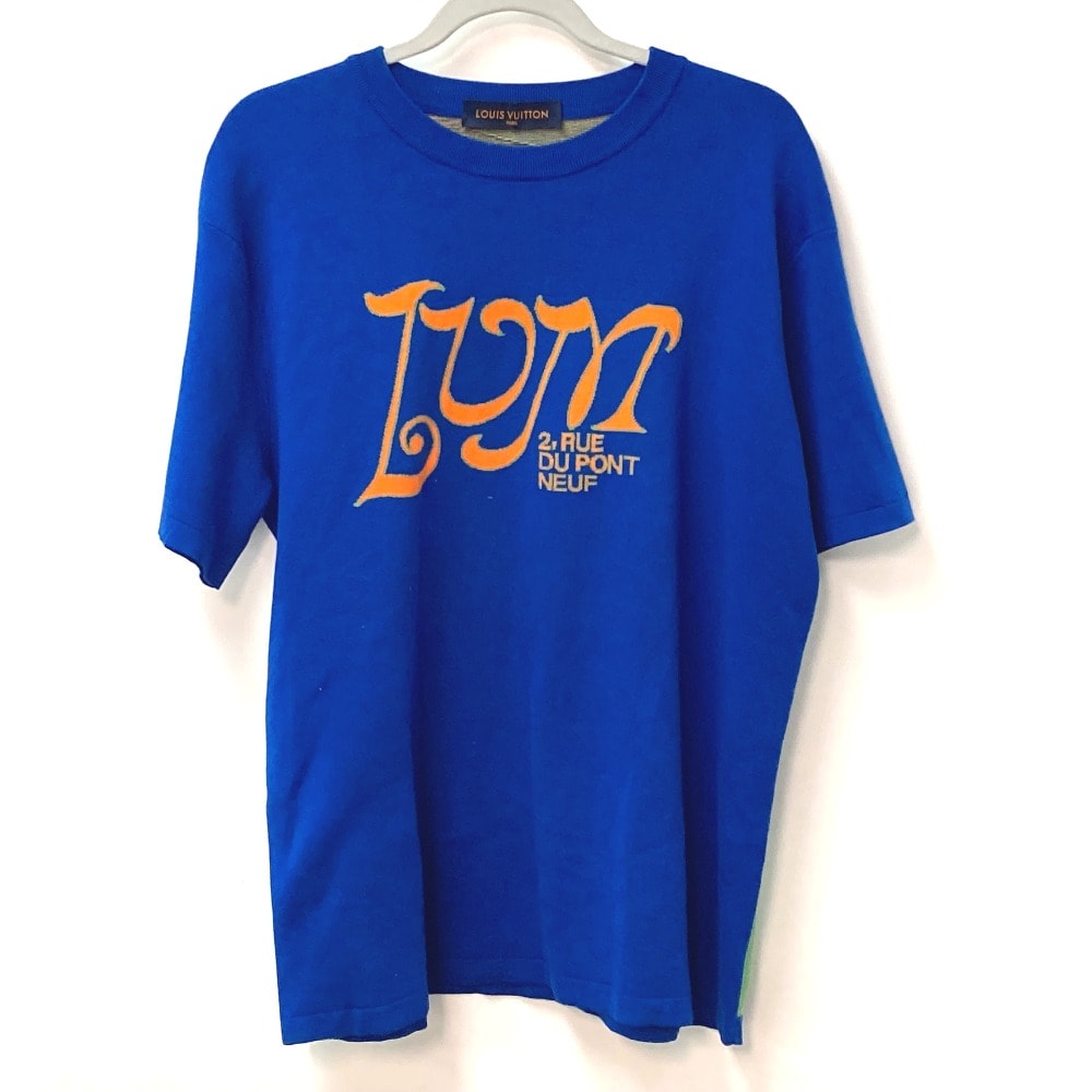 ルイヴィトン LOUIS VUITTON LVMインターシャ クルーネックニット 21SS トップス アパレル 半袖Tシャツ コットン ブルー 美品