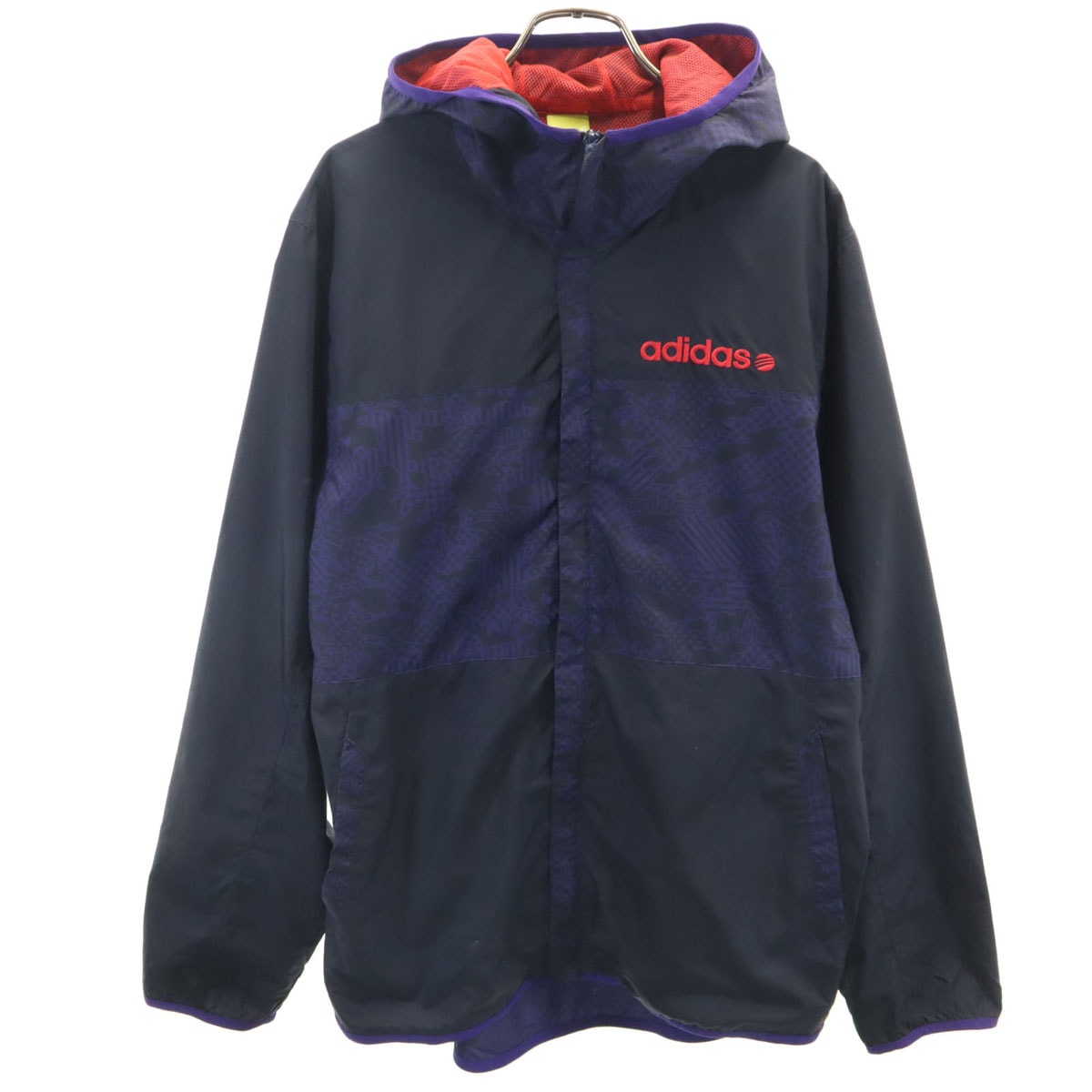 adidas アディダス 総柄切替 ウインドブレーカー O 濃紺 ジャケット