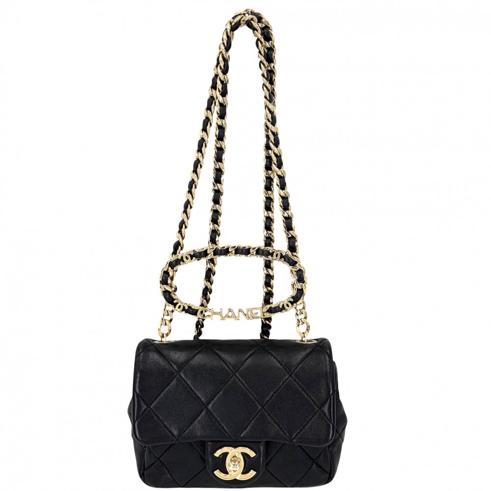 CHANEL シャネル ショルダーバッグ ミニマトラッセ チェーン ターンロック 肩掛け 斜め掛け Mini Matelasse トップハンドル ココマーク ラムスキン ブラック 黒 ゴールド金具 レディース【中古品】