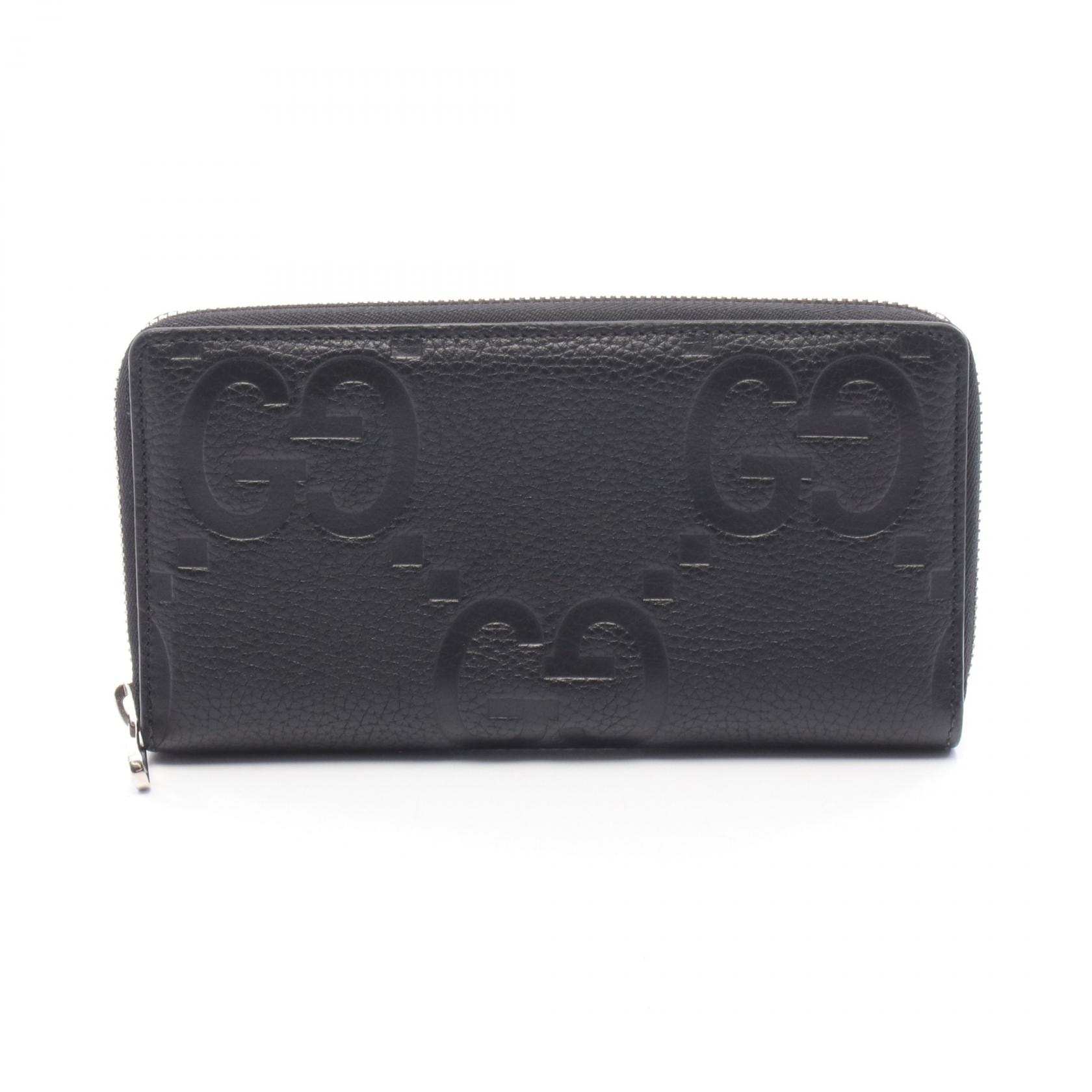グッチ GUCCI ジャンボGG ラウンド長財布 財布 レザー メンズ レディース ブラック系 739484 【中古】