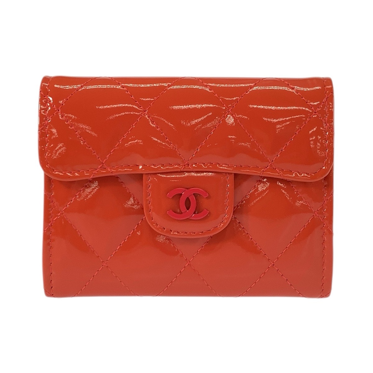 美品 CHANEL シャネル マトラッセ ココマーク オレンジ パテントレザー コインケース カードケース 601458 【中古】