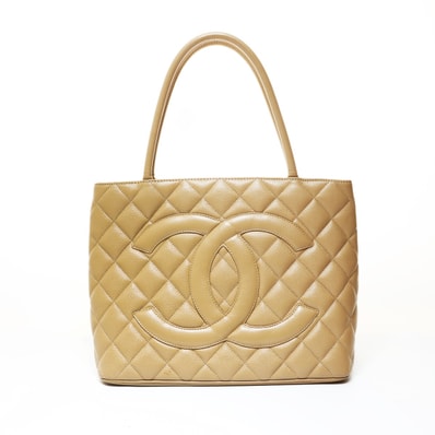 シャネル CHANEL 7番台 1997-1999 復刻トート メダリオン キャビアスキン ハンドバッグ【中古】