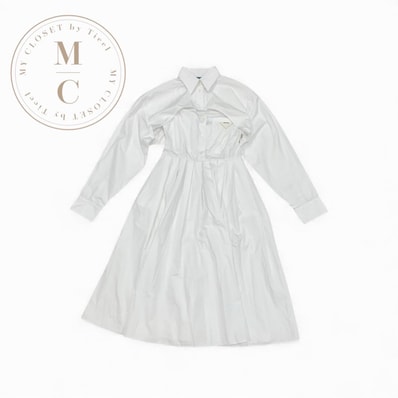 プラダ PRADA ワンピース コットン ホワイト ポプリン ドレス トライアングルロゴ シャツ