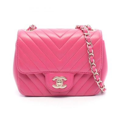 シャネル CHANEL シェブロン Vステッチ ミニ ショルダーバッグ バッグ レザー レディース ピンク系 A35200 【中古】