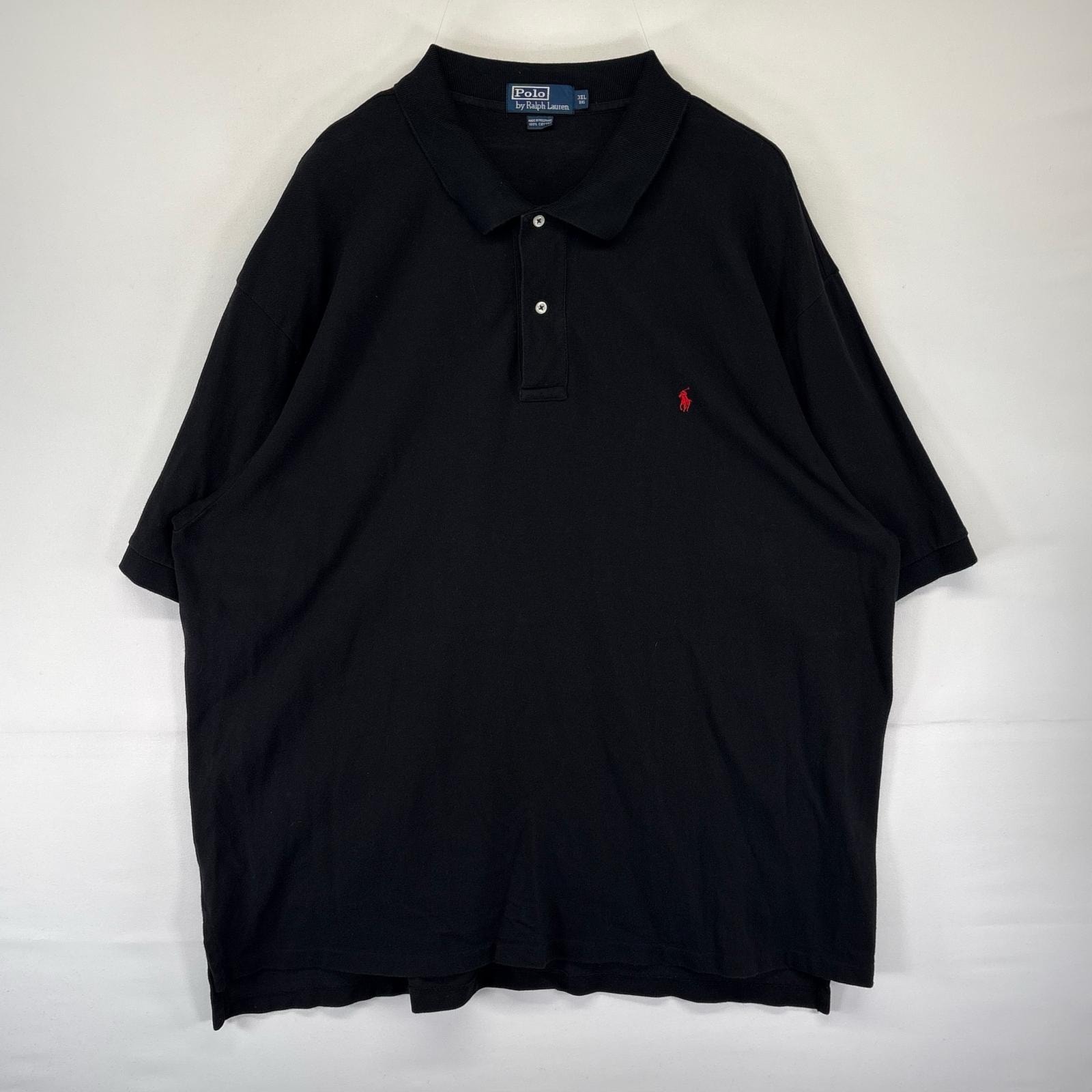 古着 ポロバイラルフローレン Polo by Ralph Lauren 鹿の子 半袖シャツ ロゴ 刺繍 大きいサイズ 3XL BIG  ブラック系 無地 メンズ