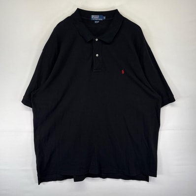 古着 ポロバイラルフローレン Polo by Ralph Lauren 鹿の子 半袖シャツ ロゴ 刺繍 大きいサイズ 3XL BIG ブラック系 無地 メンズ