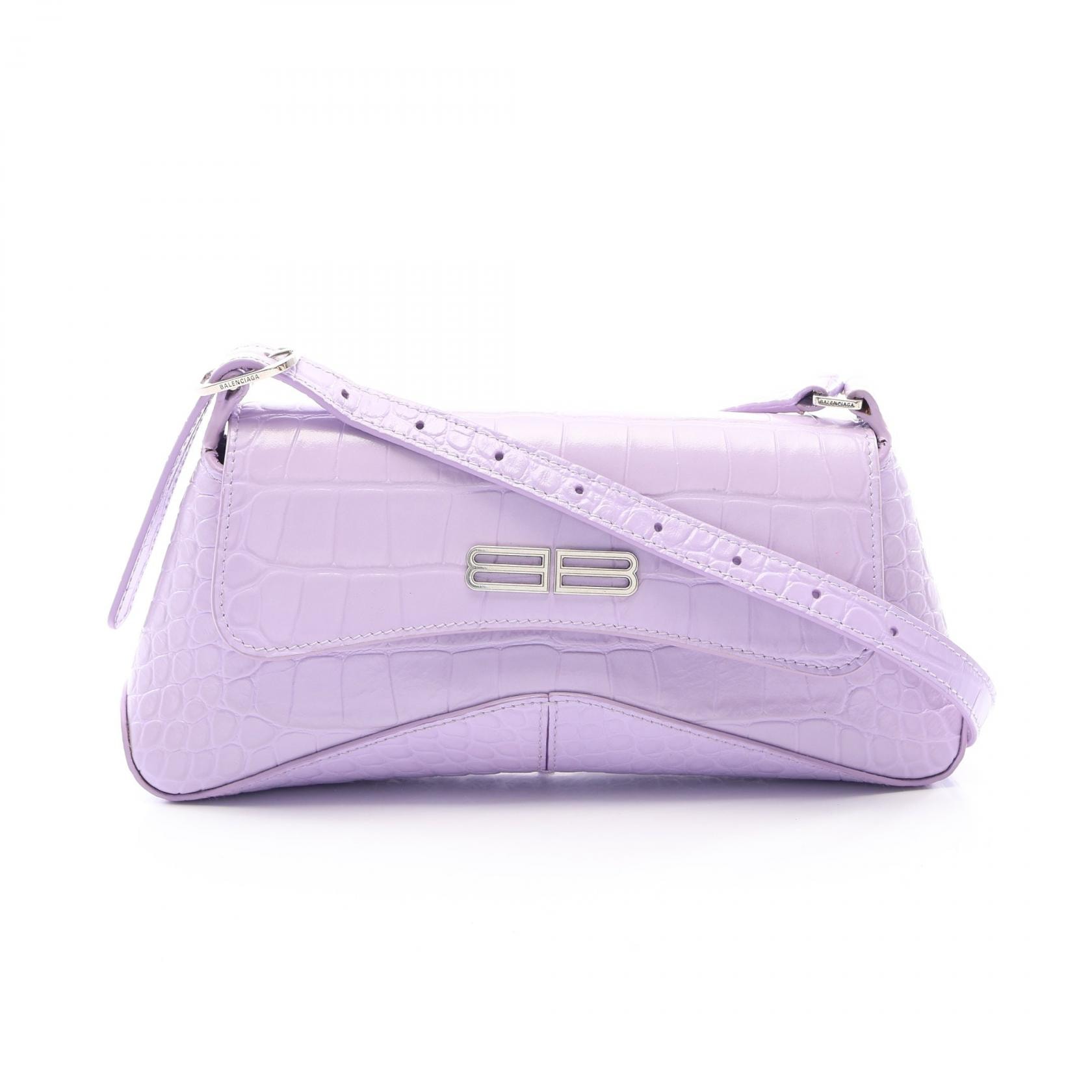バレンシアガ BALENCIAGA XX スモール フラップ クロスボディバッグ クロコ型押し ショルダーバッグ バッグ レザー レディース パープル系 695645 【中古】
