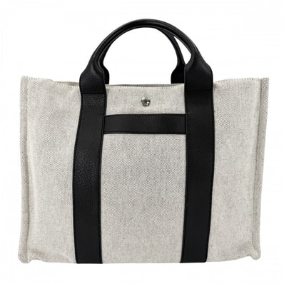 HERMES エルメス トートバッグ サックアーネMM ハンドバッグ メンズ レディース トワルアッシュ レザー グレー系 ブラック 黒 シルバー金具 ユニセックス【中古品】