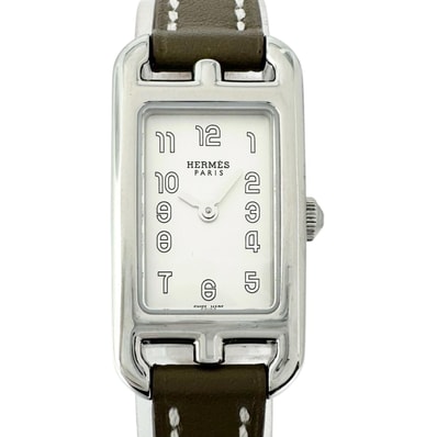 極美品 HERMES エルメス ナンタケット NA2.110 腕時計 ステンレススチール/レザー グレージュ クォーツ ホワイト文字盤 レディース【中古】
