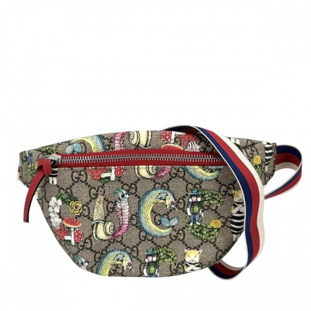 GUCCI グッチ ウエストバッグ ヒグチユウコ ベルトバッグ アニマル 斜め掛け チルドレンズ ボディバッグ 502095 GGスプリームキャンバス レザー ベージュ マルチカラー シルバー金具 レディース 美品【中古品】
