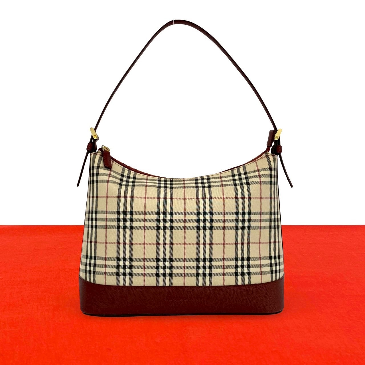 BURBERRY バーバリー ノバチェック 柄 キャンバス レザー ショルダーバッグ ベージュ
 69064