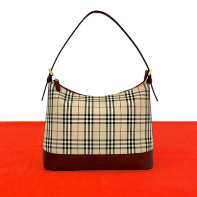 BURBERRY バーバリー ノバチェック 柄 キャンバス レザー ショルダーバッグ ベージュ
69064
