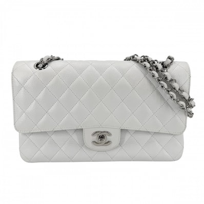 CHANEL シャネル ショルダーバッグ マトラッセ25 ダブルチェーン ダブルフラップ 肩掛け 斜め掛け ココマーク ターンロック キャビアスキン ホワイト 白 シルバー金具 レディース【中古品】