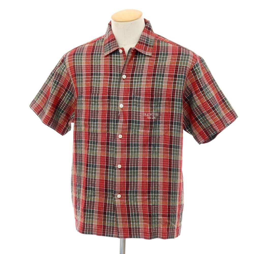 【中古】シュプリーム Supreme 2023年春夏 Metallic Plaid S/S Shirt コットンポリエステル チェック 半袖シャツ レッドxブラウン【サイズS】【メンズ】