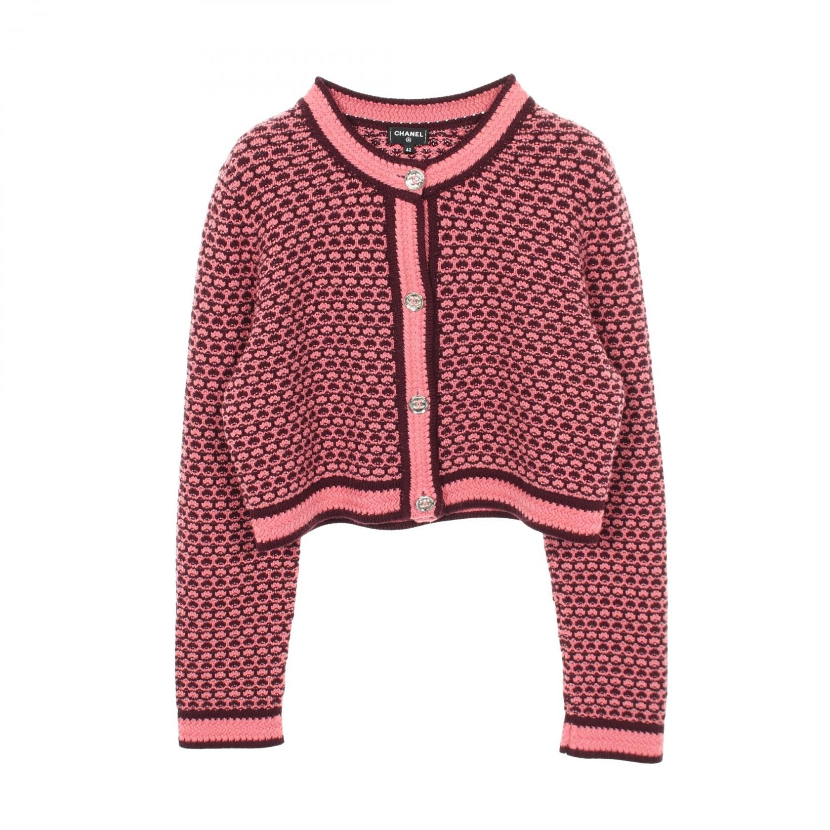 シャネル CHANEL ココマークボタン クロップドカーディガン カーディガン 衣料品 トップス カシミヤ レディース ピンク系 / ボルドー系 P75450/K10791 【中古】