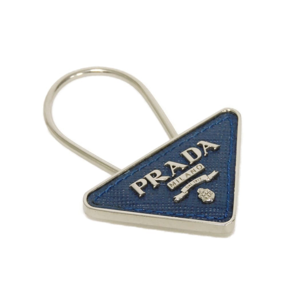 PRADA プラダ サフィアーノ キーリング ブルー ネイビー シルバー トライアングルロゴ ブリエッタ キーホルダー 2PP301 2BA7 F0016