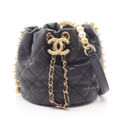 シャネル CHANEL マトラッセ 巾着 ショルダーバッグ バッグ ラムスキン(羊革) レディース ブラック系 【中古】