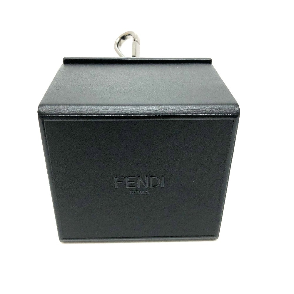 フェンディ FENDI ミニボックス 7AR894 ロゴ/小物 チャーム キーホルダー レザー ブラック 新品同様