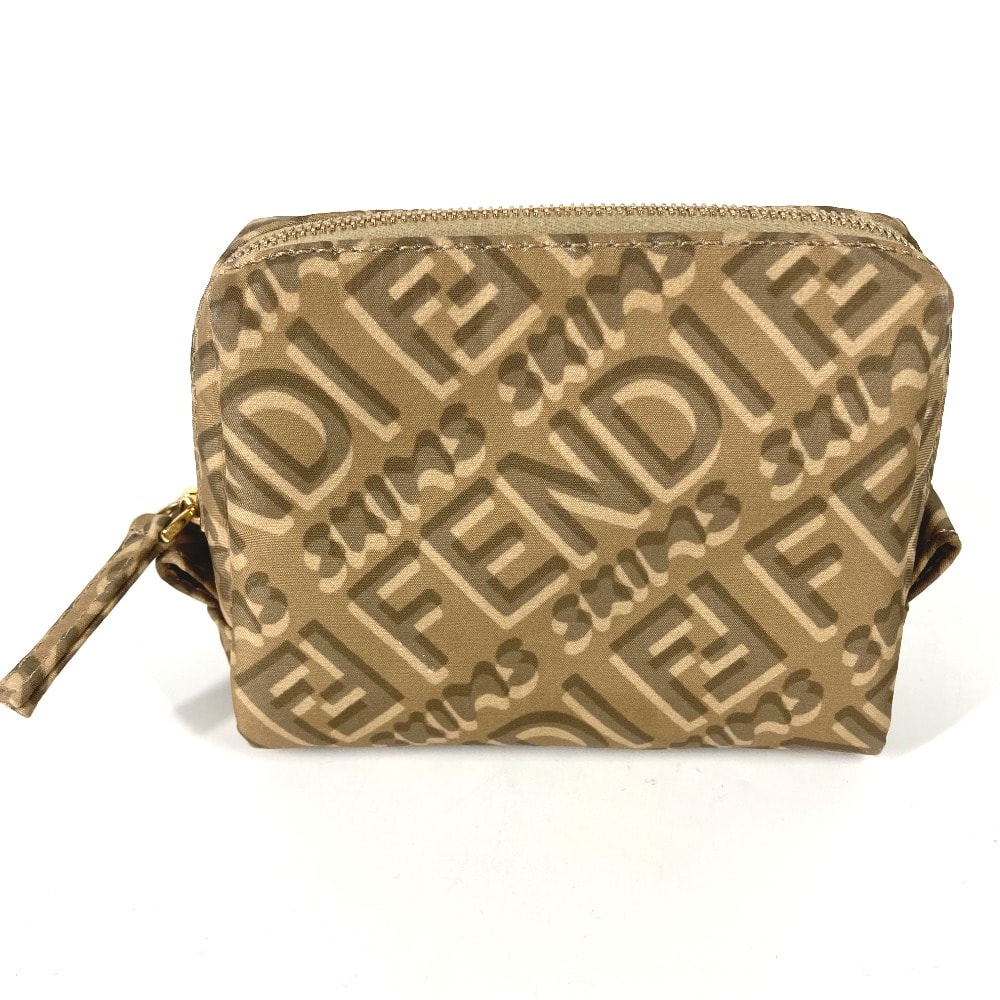 フェンディ FENDI ロゴ 8N0179 SKIMS スキムス コラボ メイクポーチ 化粧ポーチ ポーチ ナイロン ベージュ 美品