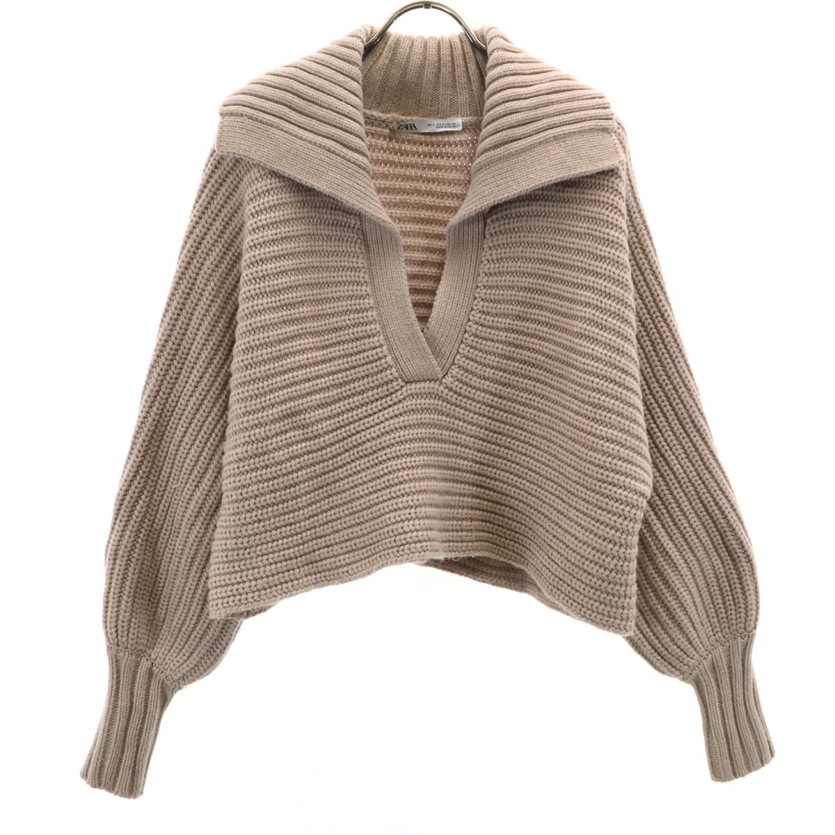 ZARA ザラ 長袖 スキッパーカラー ショート丈 セーター S ベージュブラウン系 ニット