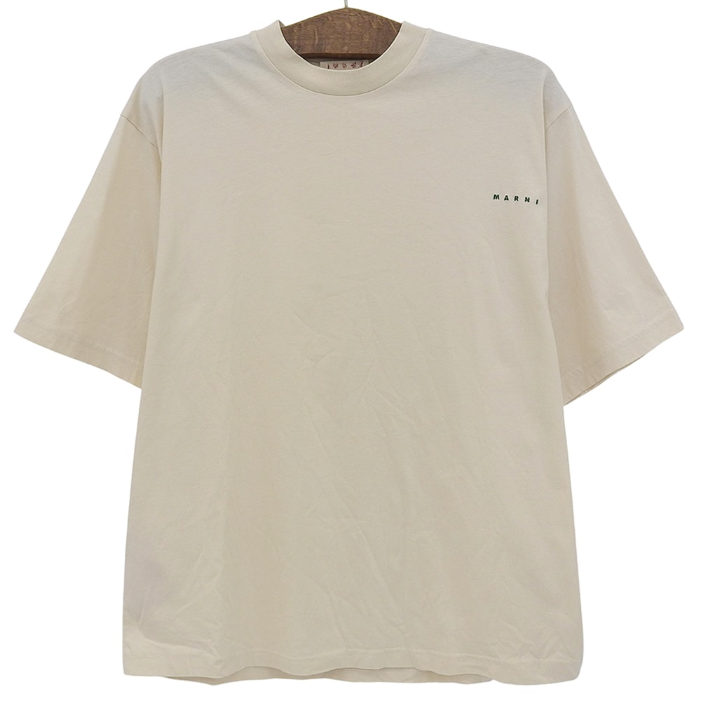 マルニ コットン 半袖 ロゴ刺繍 Tシャツ トップス メンズ ベージュ 48 HUMU0223EX 48