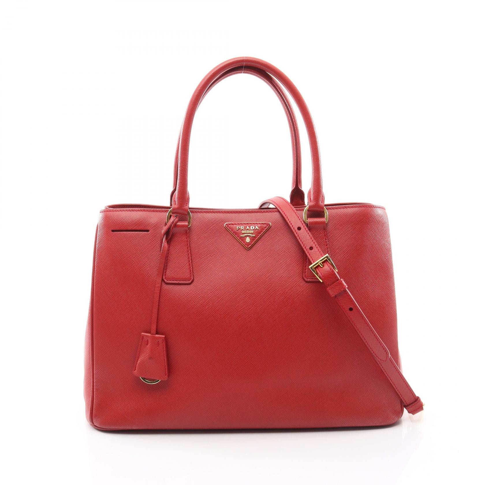プラダ PRADA SAFFIANO LUX ガレリア 2WAY ハンドバッグ バッグ サフィアーノレザー レディース レッド系 【中古】