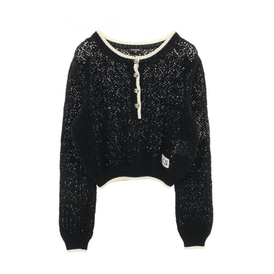 シャネル CHANEL ココマークボタン ニット 衣料品 トップス コットン レディース ブラック系 / アイボリー系 【中古】