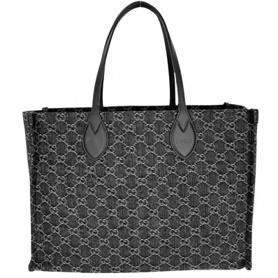 GUCCI グッチ トートバッグ オフィディア ラージトート ハンドバッグ GG 772184 デニム レザー ブラック 黒 シルバー金具 レディース 美品【中古品】