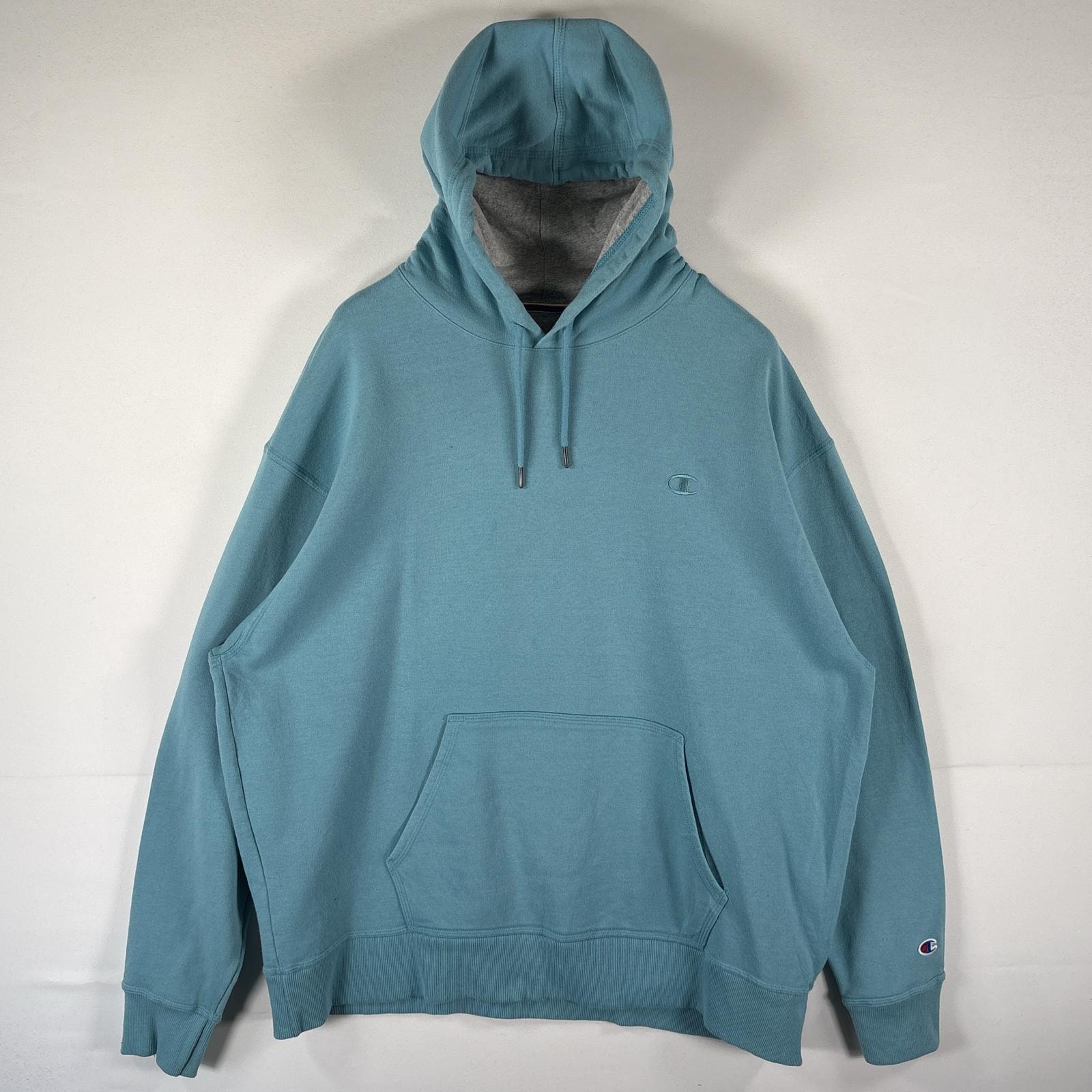 古着 チャンピオン Champion パーカー スウェット フーディ 大きいサイズ プルオーバー  ワンポイントロゴ刺繍 14041  水色 メンズ