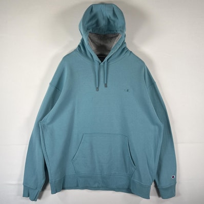 古着 チャンピオン Champion パーカー スウェット フーディ 大きいサイズ プルオーバー ワンポイントロゴ刺繍 14041 水色 メンズ