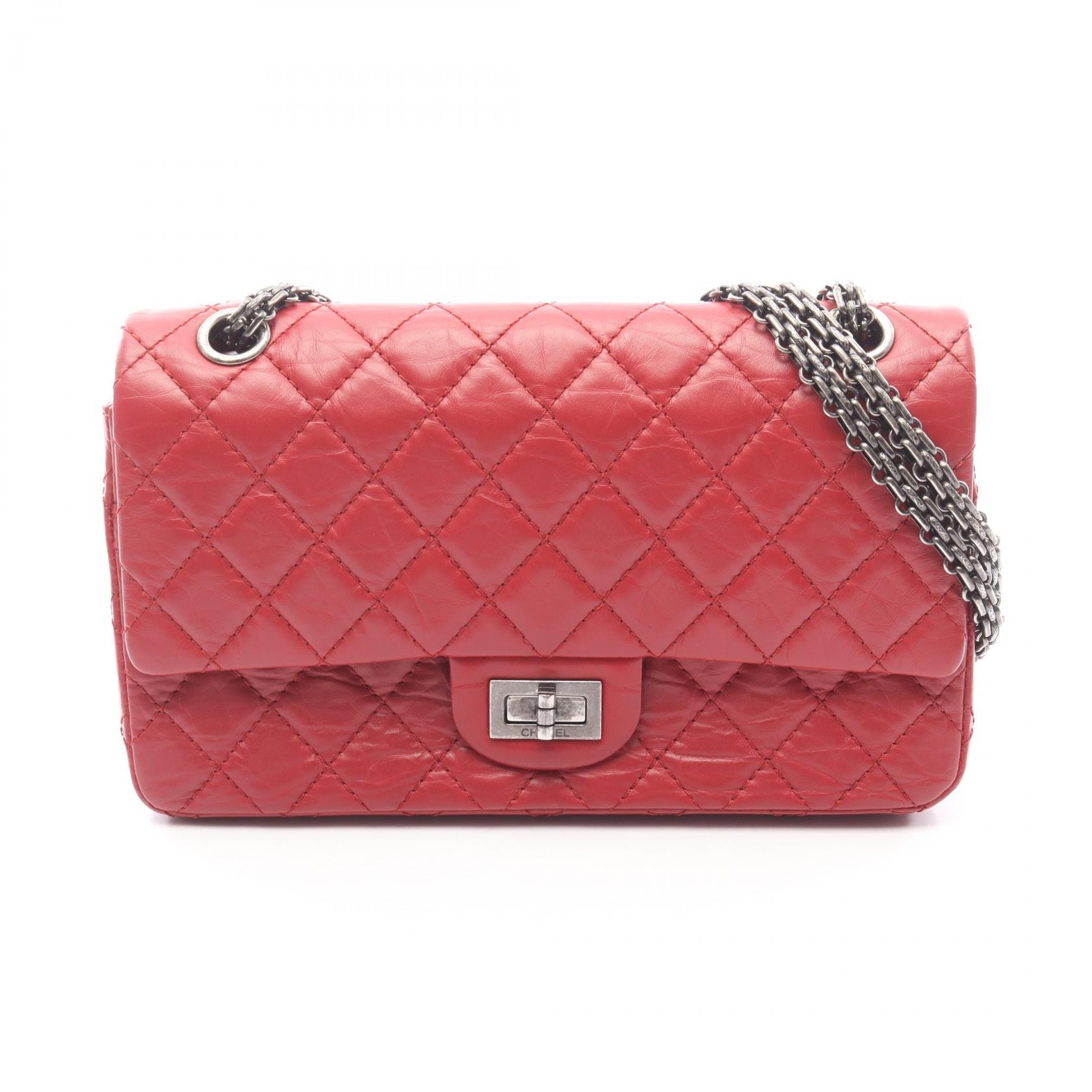 シャネル CHANEL 2.55 マトラッセ マドモアゼルチェーン ショルダーバッグ バッグ カーフ(牛革) レディース レッド系 【中古】