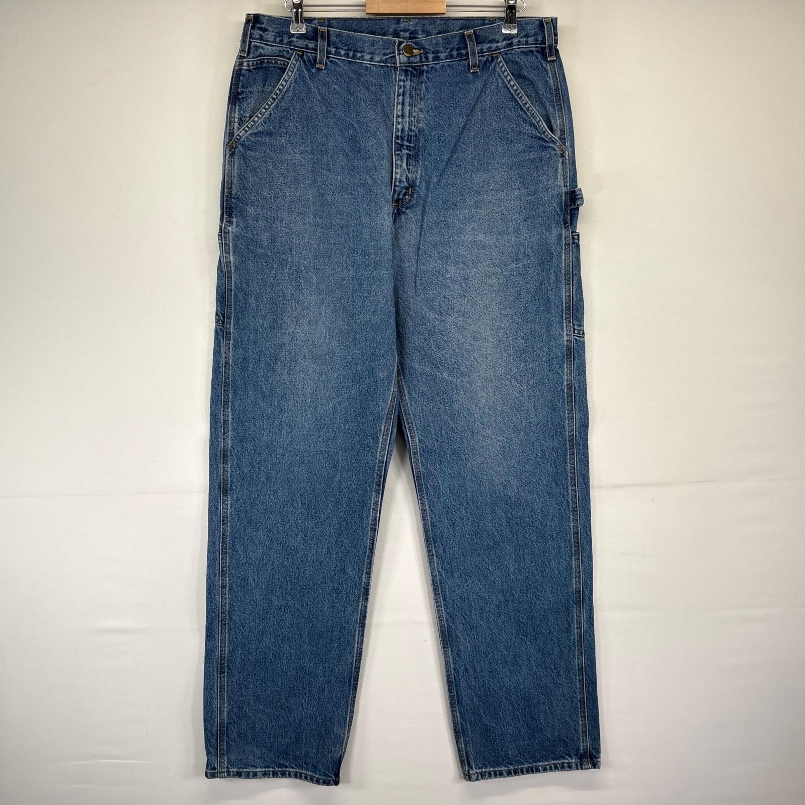 古着 カーハート Carhartt デニムパンツ ペインター ワーク ワンポイントロゴ ジーンズ ジーパン 長ズボン 大きいサイズ w38 L36  ブルー メンズ