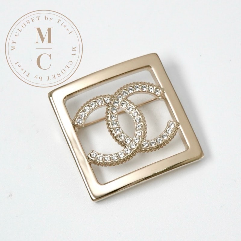 シャネル CHANEL ブローチ コサージュ ゴールド ココマーク ラインストーン スクエア