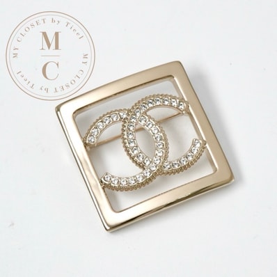シャネル CHANEL ブローチ コサージュ ゴールド ココマーク ラインストーン スクエア
