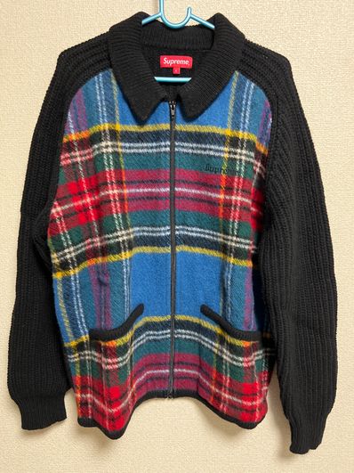 シュプリーム Plaid Front Zip Sweater Black