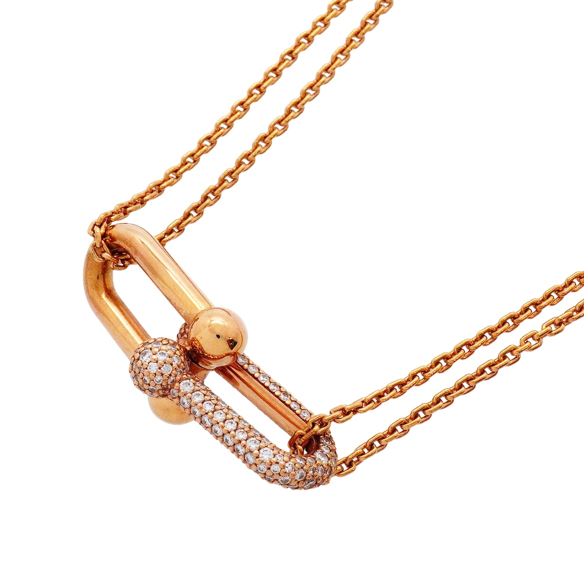 ★SALE【6jhb0828】ティファニー ネックレス ハードウェア/ダブルリンク ラージ K18PG ピンクゴールド ダイヤモンド 0.74ct【中古】レディース