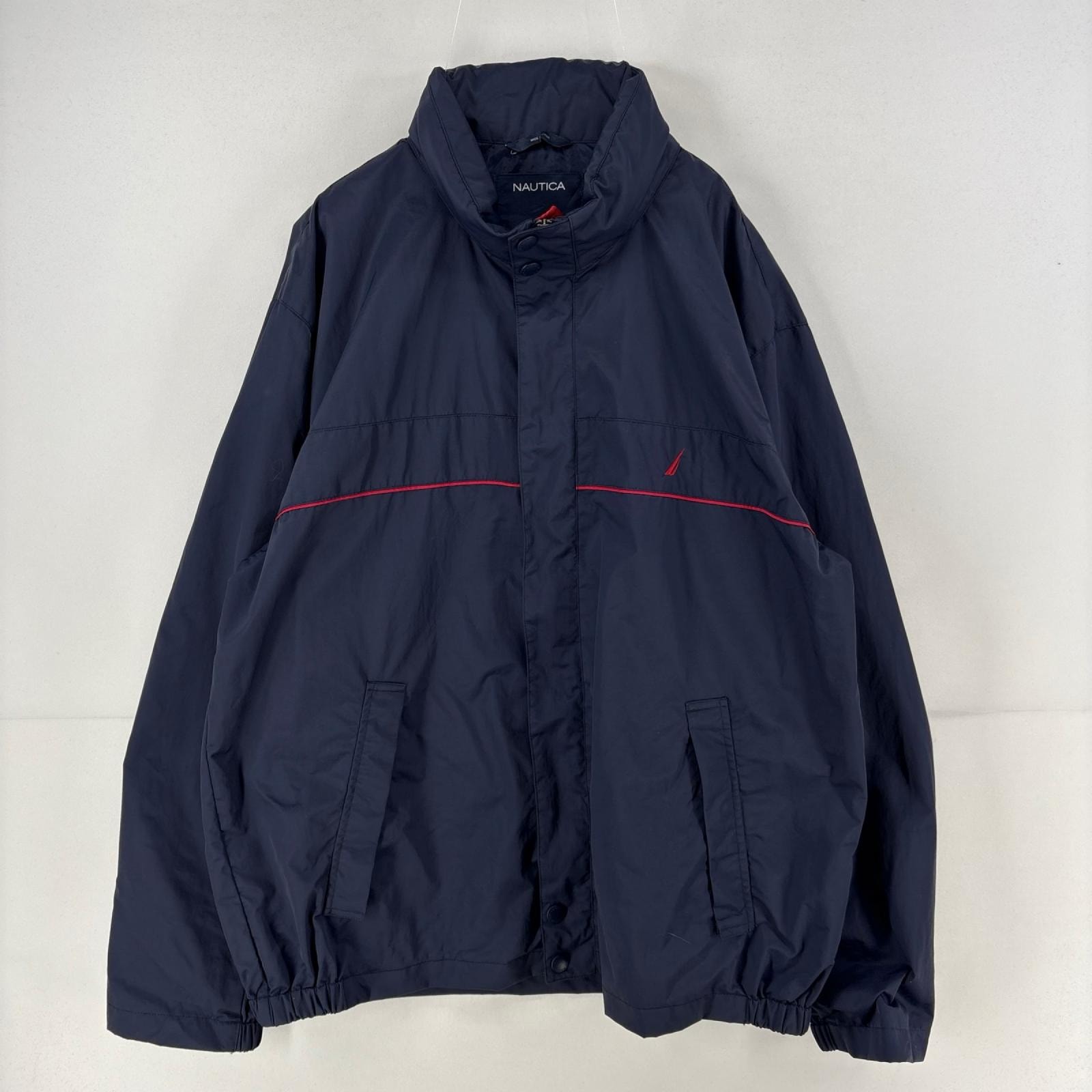 古着 ノーティカ NAUTICA パーカー ロゴ 刺繍 大きいサイズ ナイロン ジャケット セーリングジャケット 2XL  ネイビー メンズ