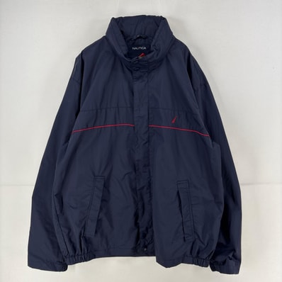 古着 ノーティカ NAUTICA パーカー ロゴ 刺繍 大きいサイズ ナイロン ジャケット セーリングジャケット 2XL ネイビー メンズ