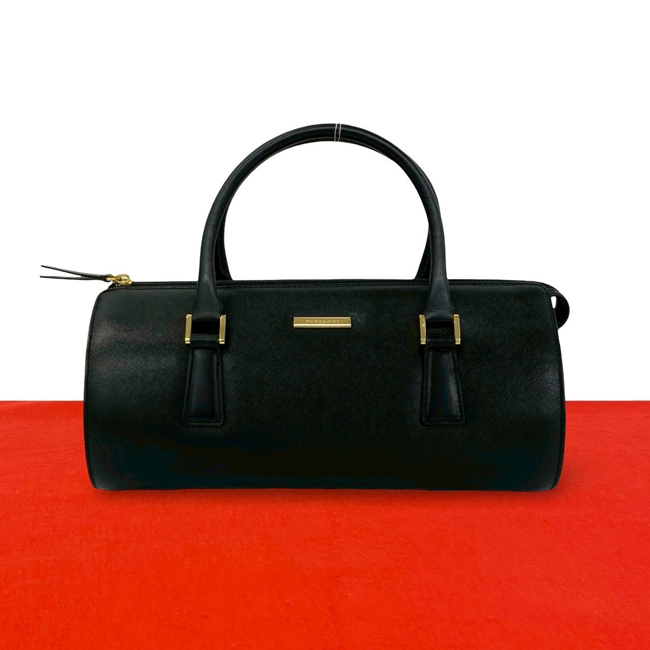 BURBERRY バーバリー ロゴ 金具 ノバチェック レザー ハンドバッグ ブラック
 539-7