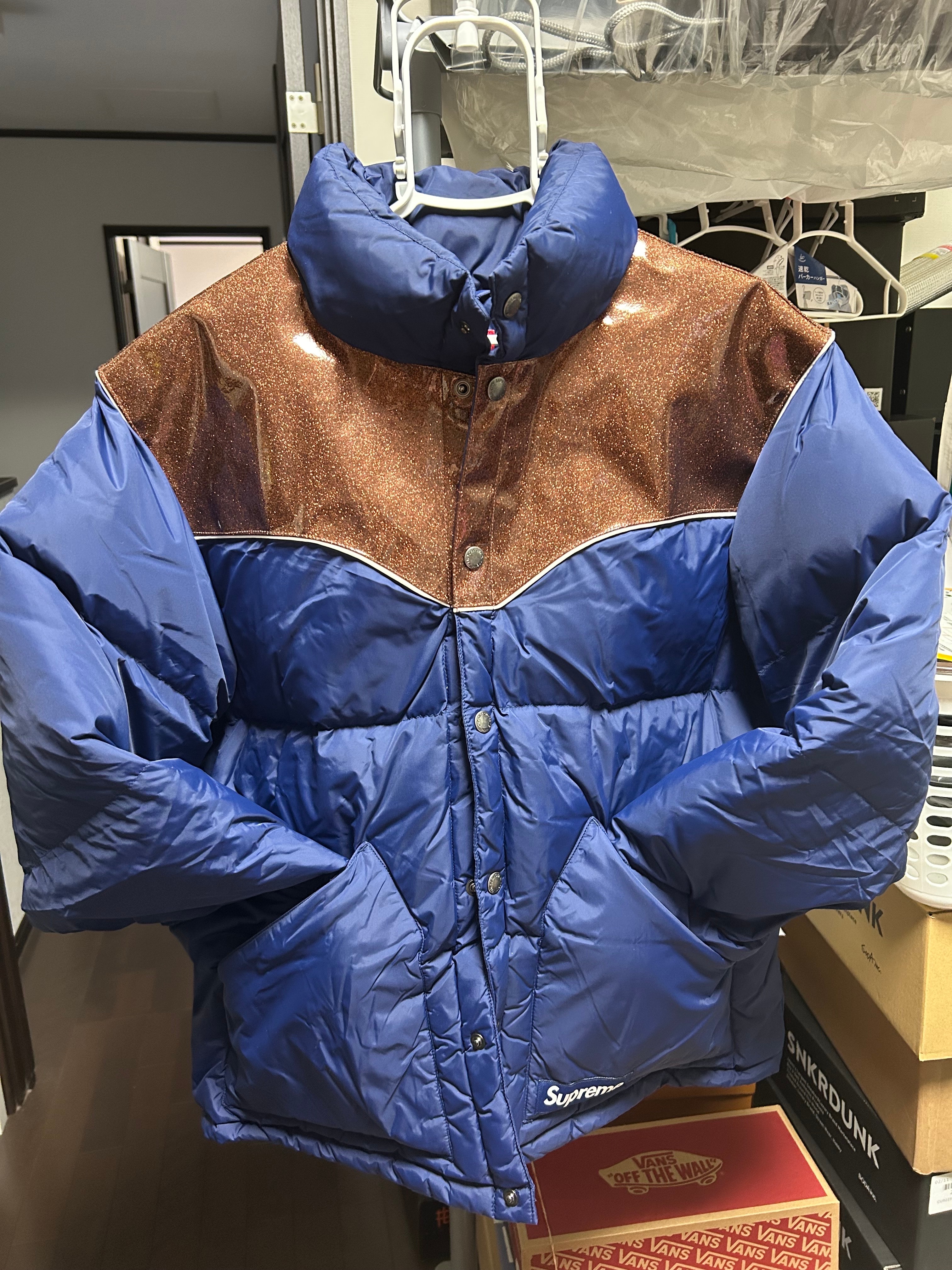 Supreme Glitter Yoke Down Puffer Jacket "Navy"