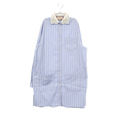 グッチ GUCCI ストライプ ビジュー付き ワンピース 衣料品 トップス コットン レディース ブルー系 / ホワイト系 【中古】