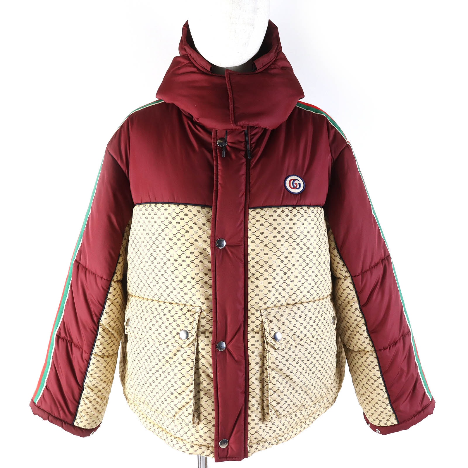 GUCCI Women's GG Parachute Nylon Padded Jacket "Beige/Bordeaux"